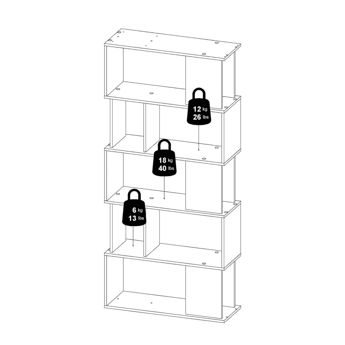 Libreria moderna alta a giorno "Maze" 5 ripiani in legno da soggiorno cm 80x29,5 173,5h - MondoViro