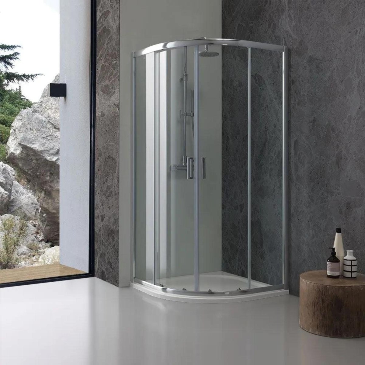 Box doccia semicircolare "Genova" con 2 ante scorrevoli in vetro temperato h 185 cm - MondoViro