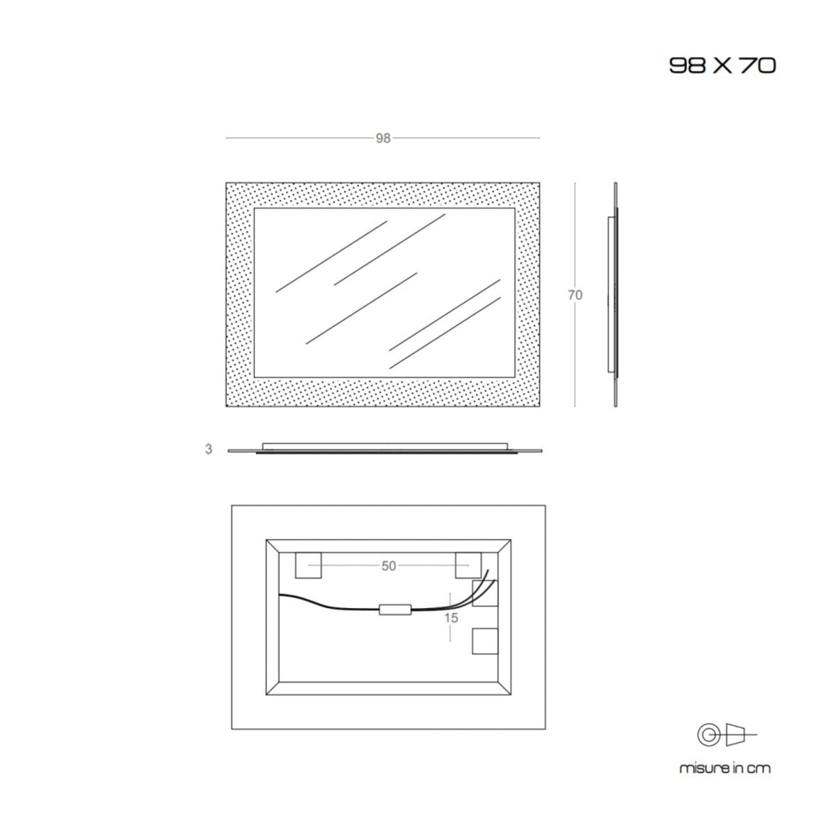 Specchio a led rettangolare "Serranova" con cornice in graniglia di vetro cm 98x70 - MondoViro