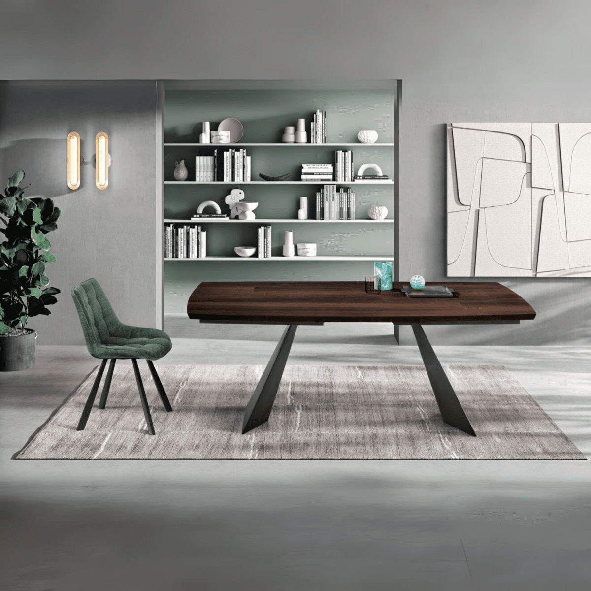 Tavolo allungabile moderno "Nora" con base in metallo e piano in rovere - MondoViro