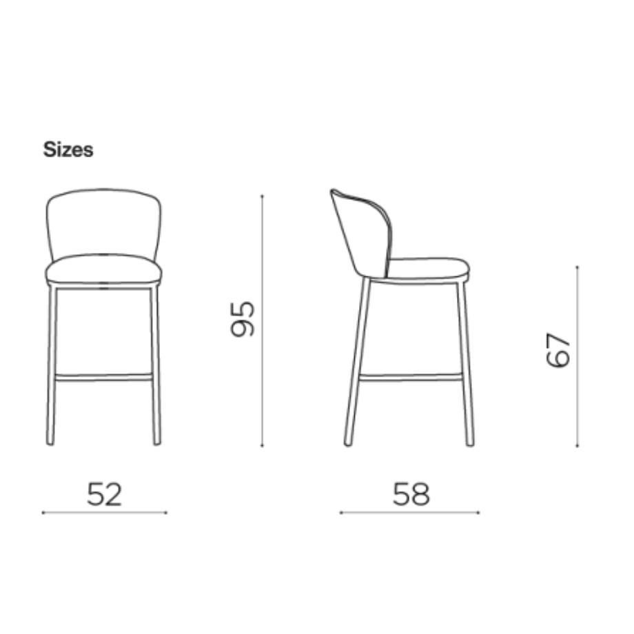Set sgabelli fissi "Riva" dal design morbido e accogliente in tessuto cm 58x52 95h