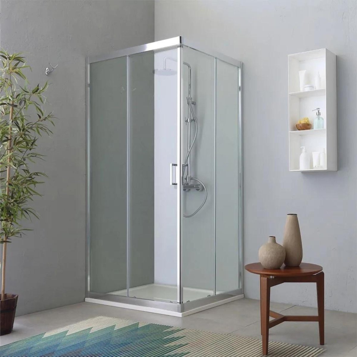 Box doccia moderno con profilo piatto "Ferrara Two" in vetro temperato e alluminio - MondoViro