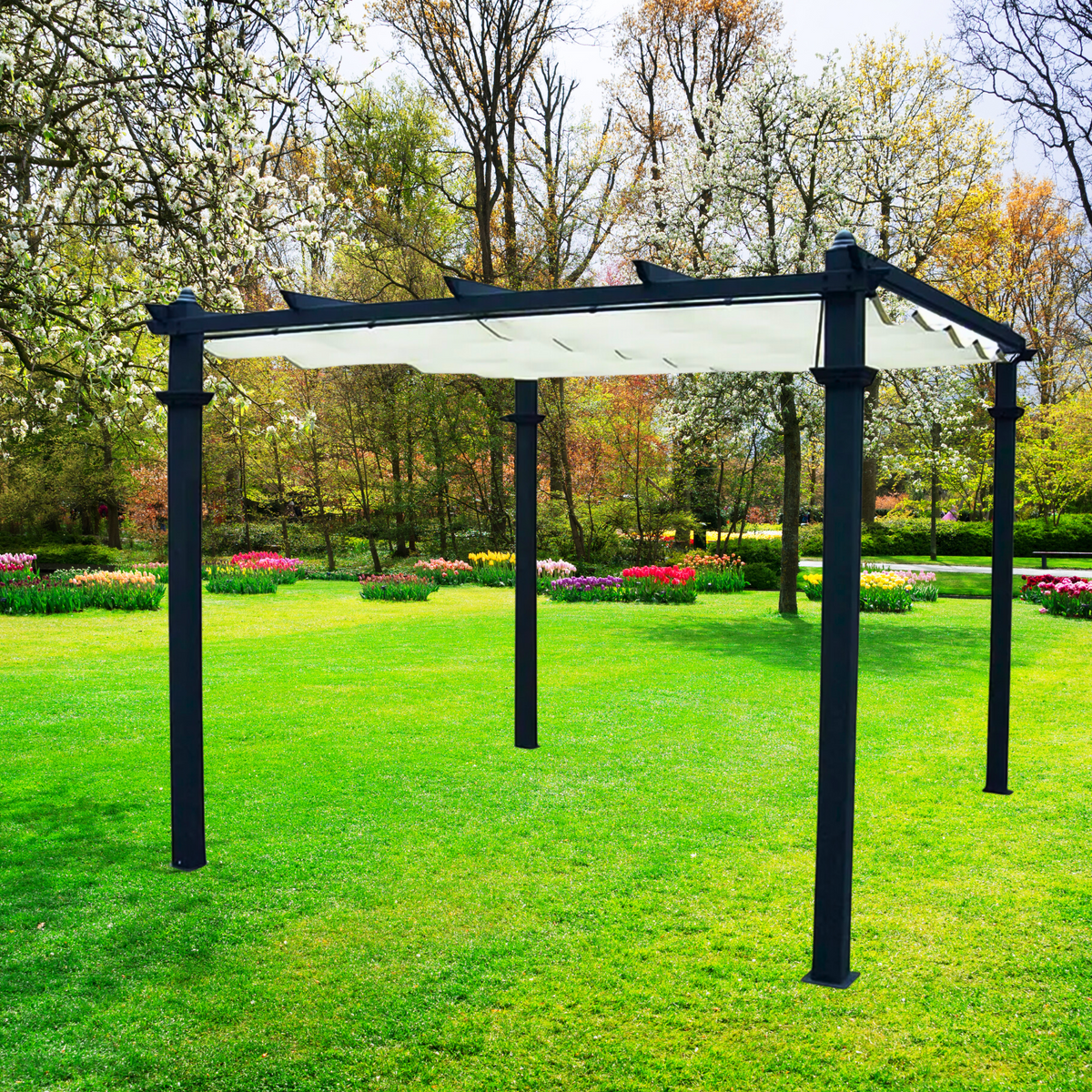 Gazebo in alluminio Linois con telo scorrevole poliestere écru