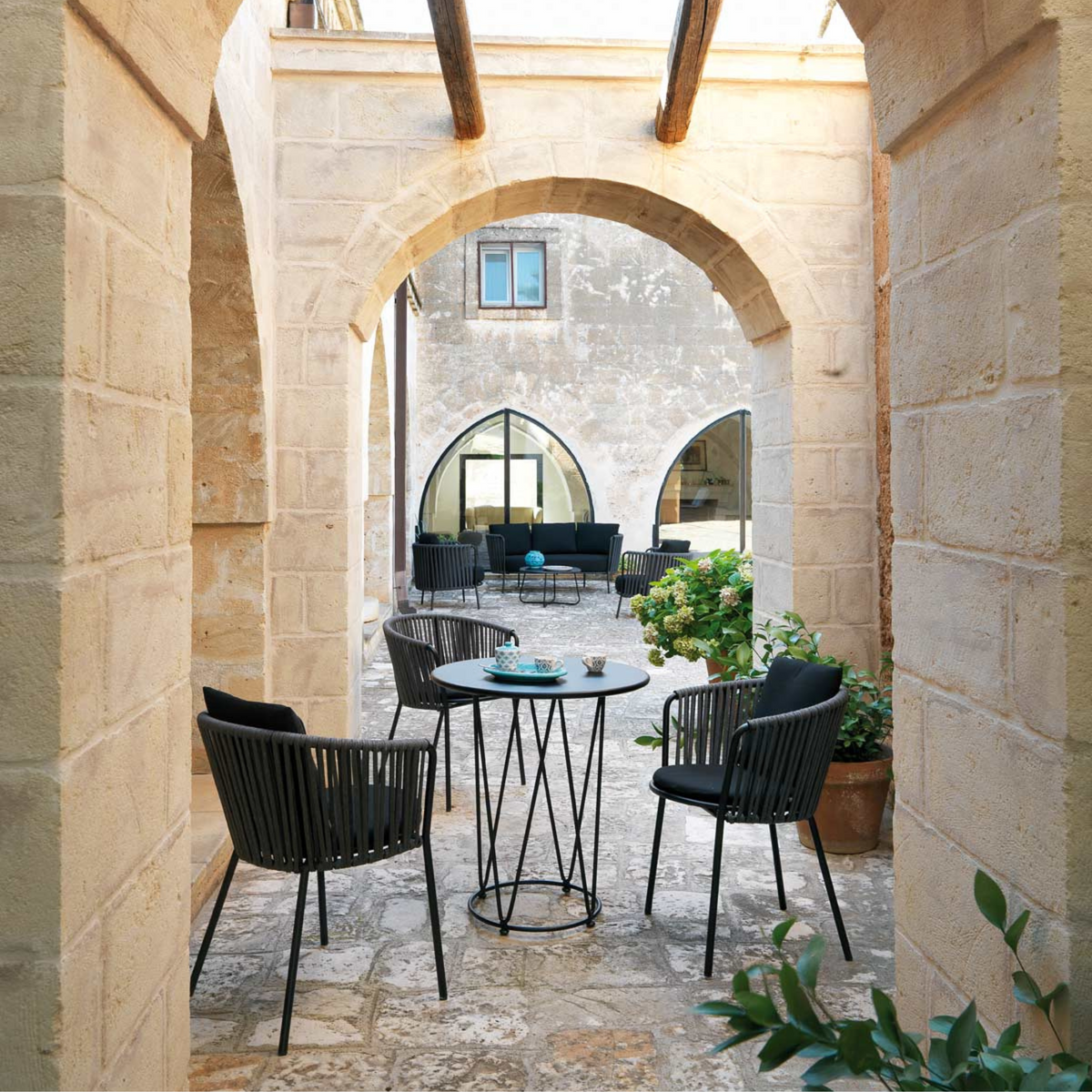 Divano 3 posti in metallo zincato "Daisy14" sofà lounge da giardino cm 220x80 71h