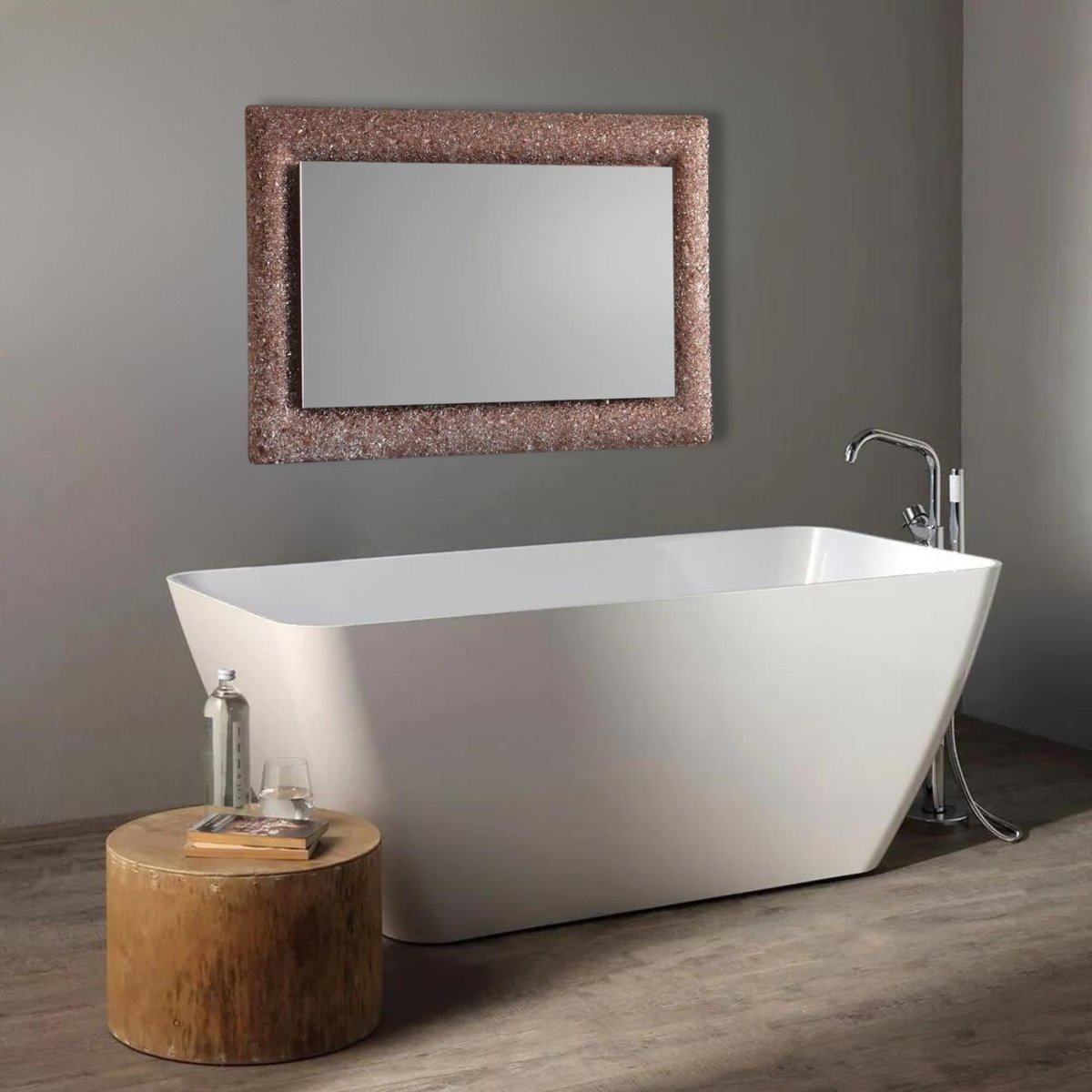Specchio a led rettangolare "Serranova2" con cornice in graniglia di vetro cm 90x62 - MondoViro