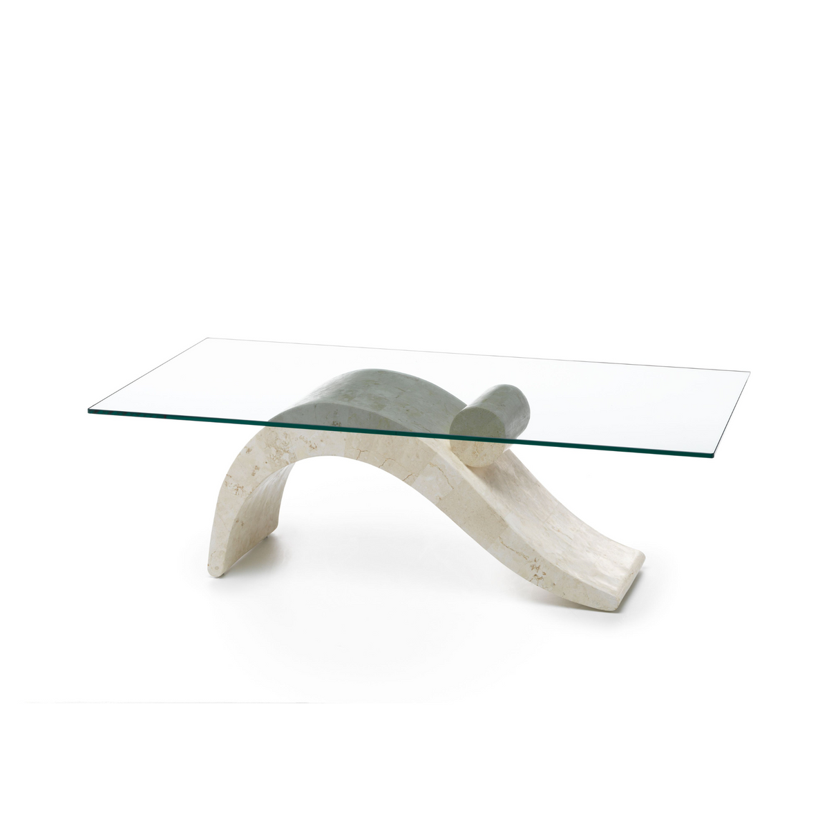 Tavolino basso in pietra fossile "Gary" top in vetro temperato cm 120x70 40h