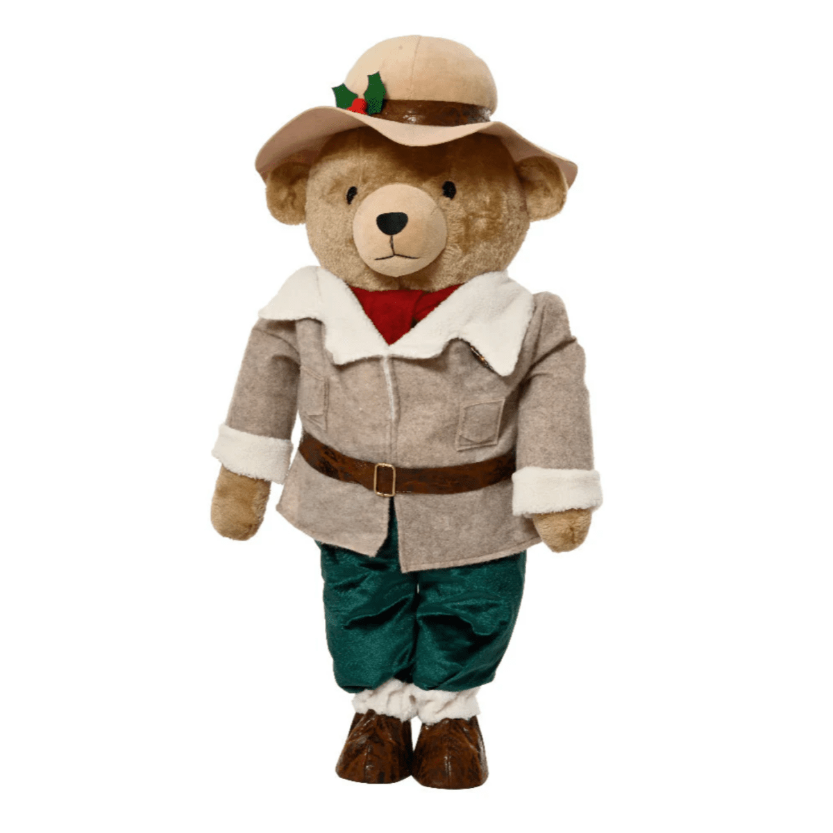 Orsacchiotto country con cappotto beige e cappello, decorazioni natalizie in poliestere - MondoViro