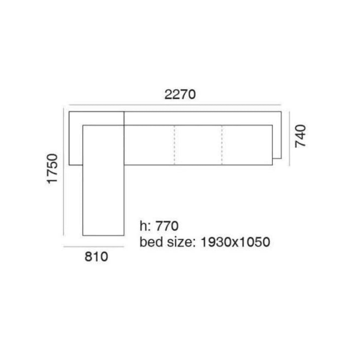 Divano prontoletto "Karida" con meridienne reversibile e vano contenitore cm 227x74/175 77h - MondoViro