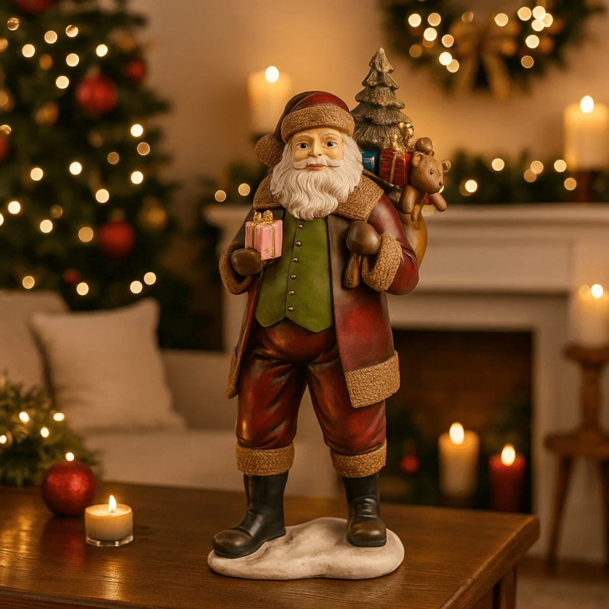 Statuetta babbo natale con sacco in resina per decorazioni natalizie - MondoViro