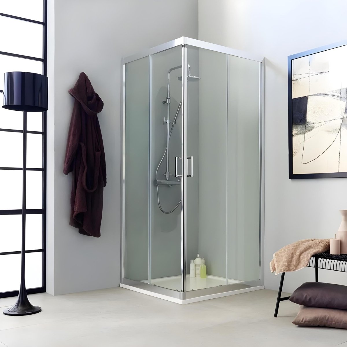 Box doccia angolare con 2 ante scorrevoli "Ferrara Two" in vetro trasparente h 195 cm - MondoViro