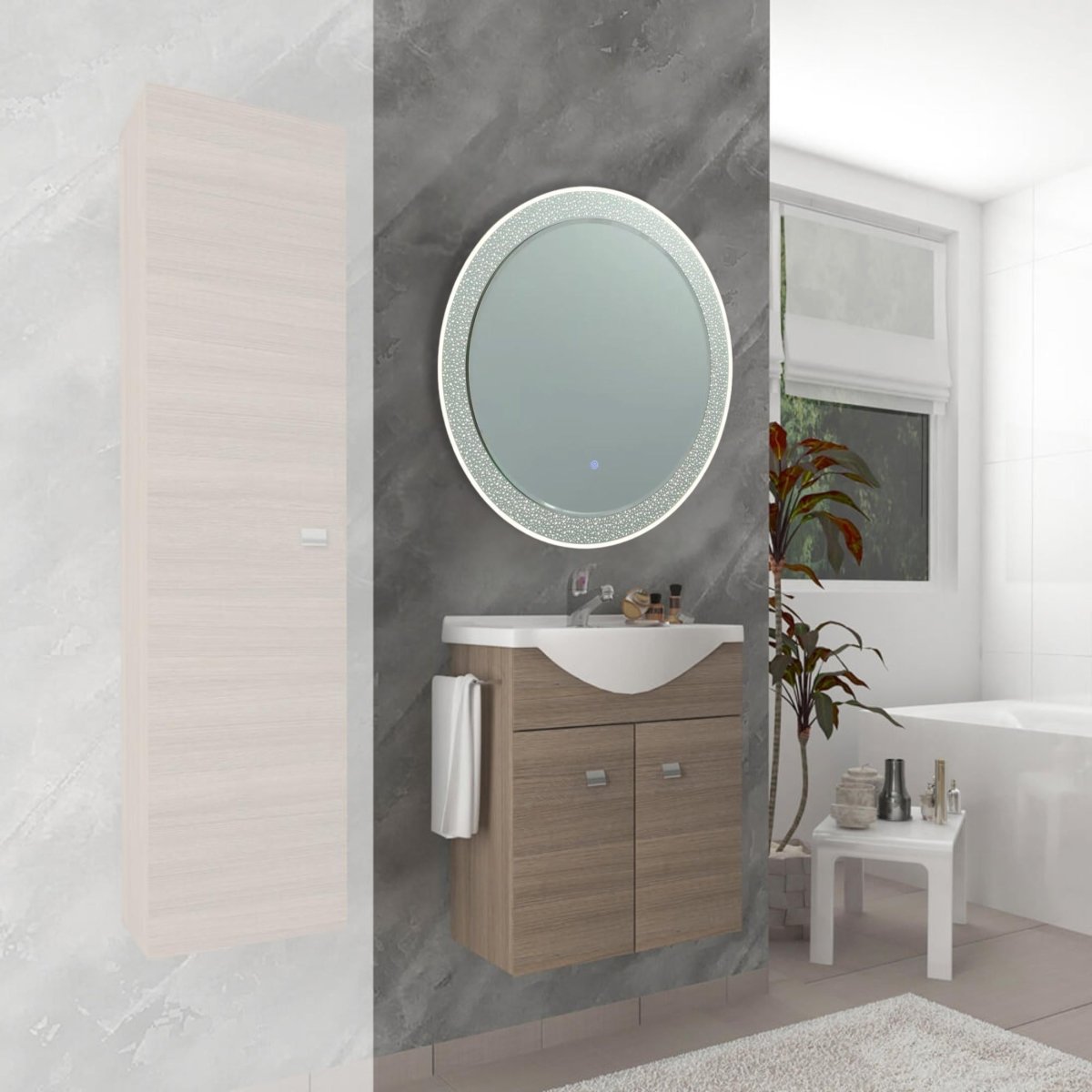 Specchio rotondo con cornice decorata a led "Riflessi" in alluminio cm 80x80 - MondoViro