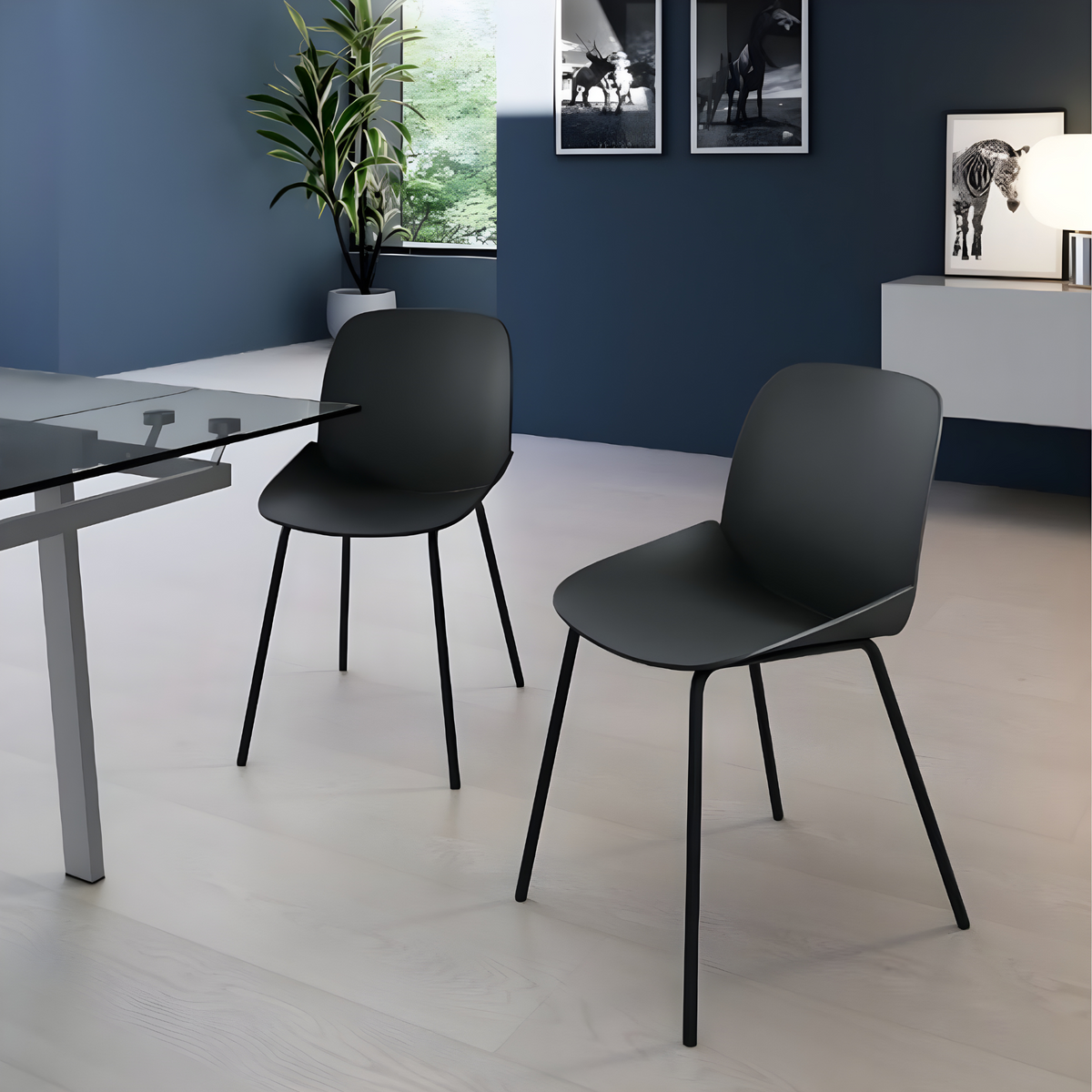 Set di sedie moderne in polipropilene "Azzurra" con struttura in metallo verniciato da soggiorno