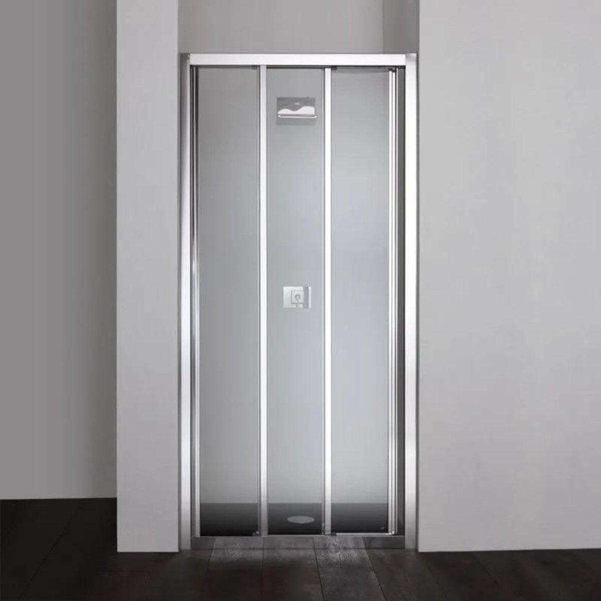 Porta nicchia a 3 ante per doccia "Stella" in alluminio cromato e vetro temperato - MondoViro
