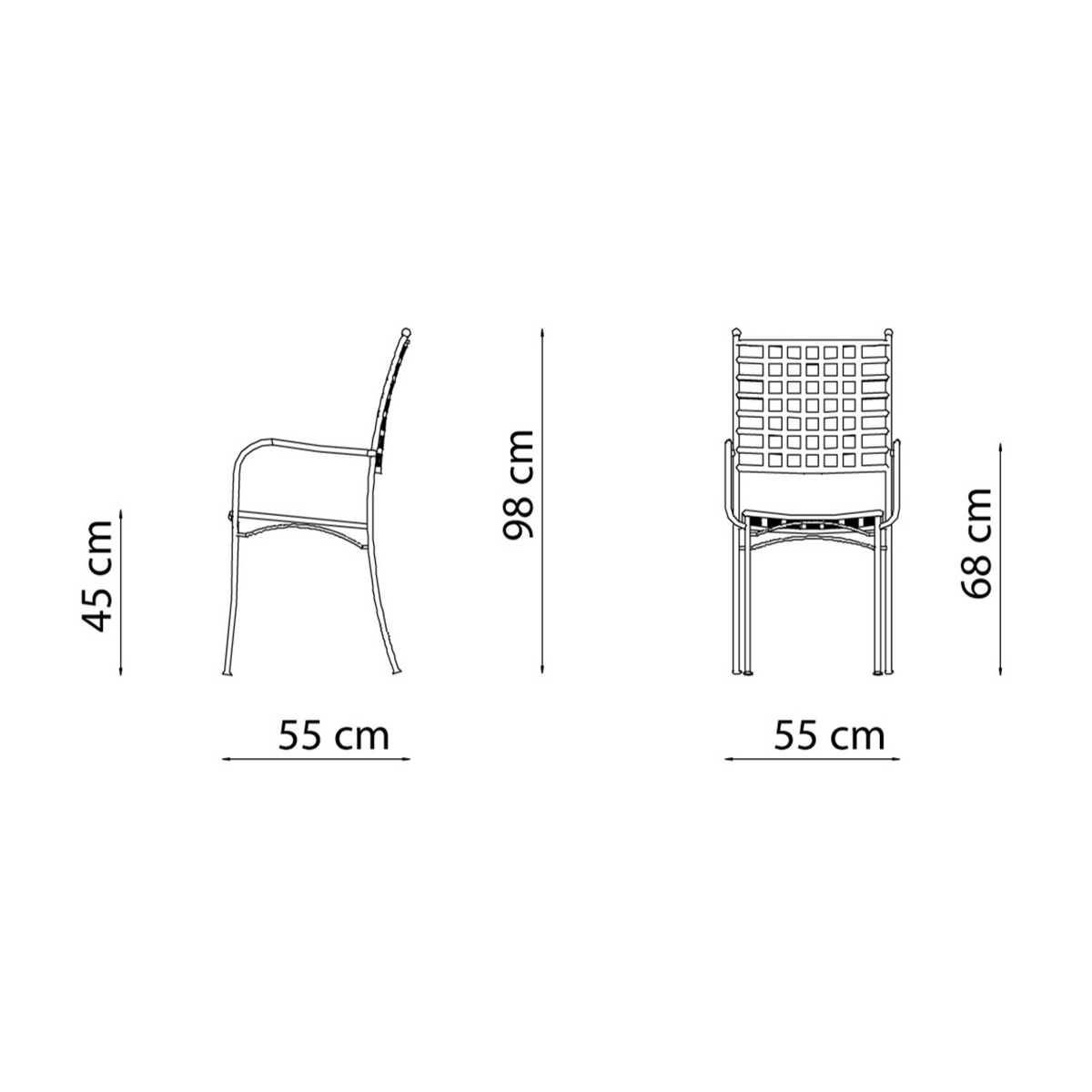 Set di 4 sedie in metallo verniciato "Tosca" da giardino impilabili cm 55x55 98h