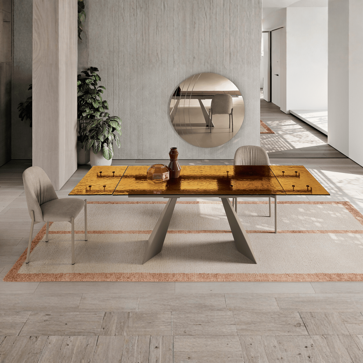 Tavolo rettangolare "Walter" allungabile con piano in vetro martellato trasparente cm 160/240x90 75h - MondoViro