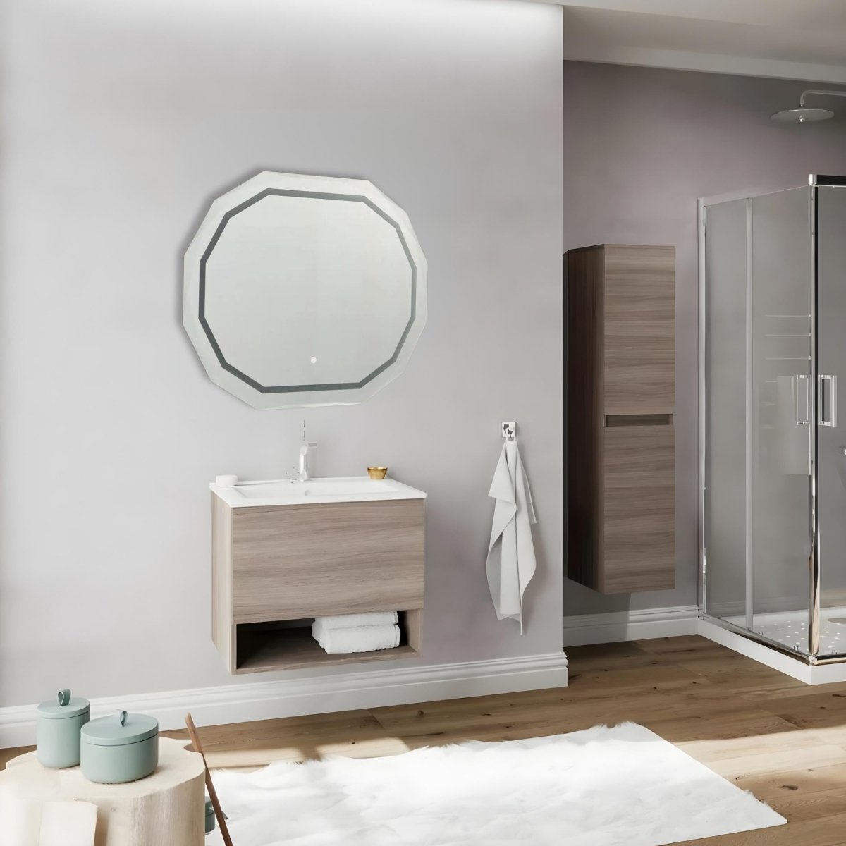 Specchio a led "Horizonte" con bordo sfaccettato e illuminato - MondoViro