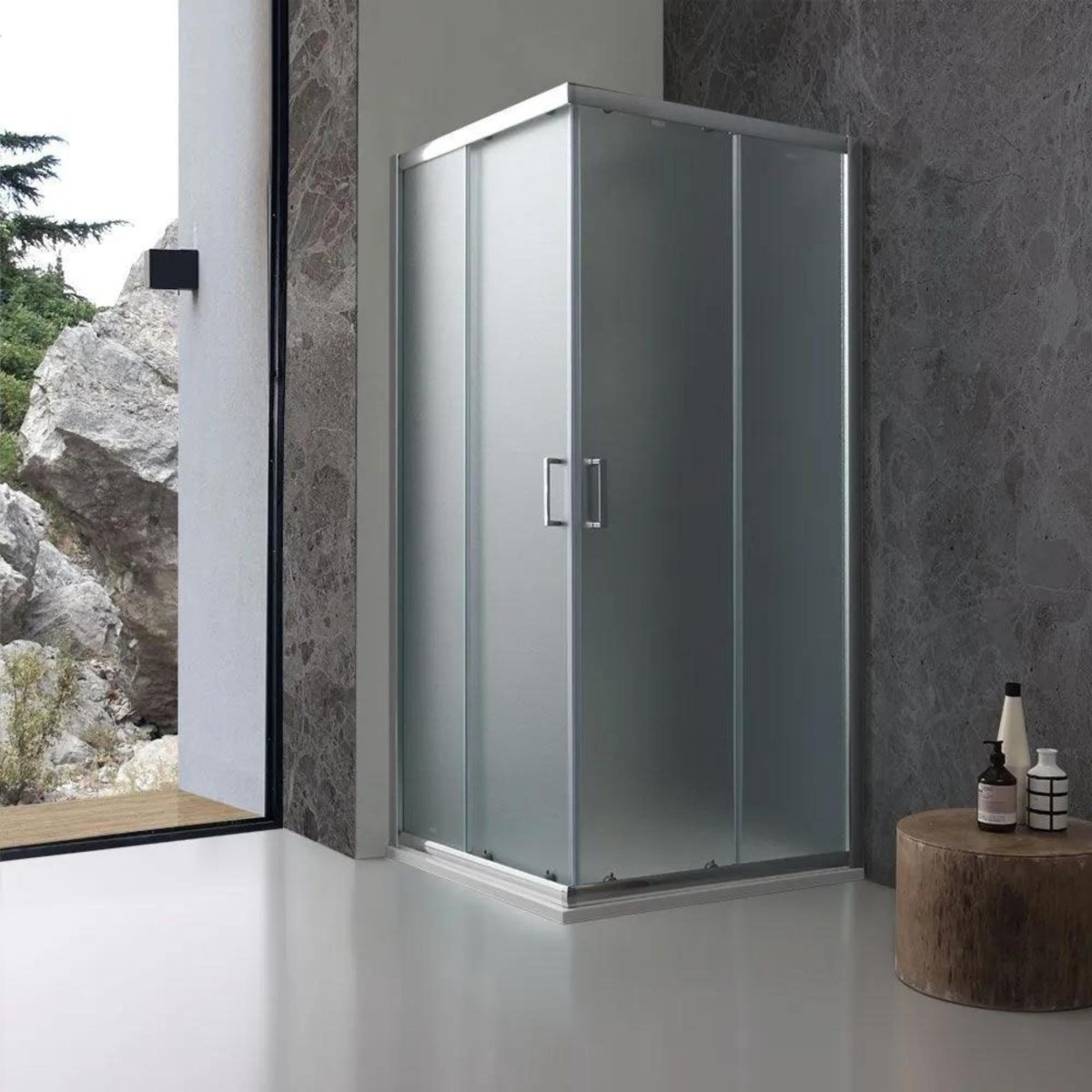 Box doccia quadrato con ante scorrevoli "Genova Two" in vetro temperato opaco h 185 cm - MondoViro