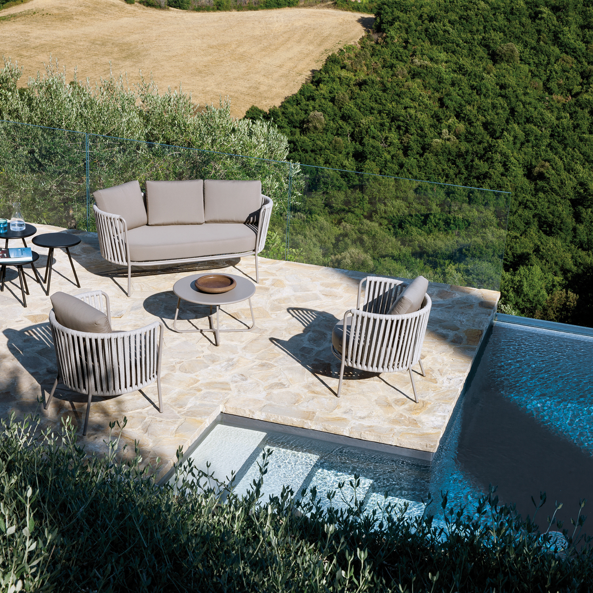 Divano 3 posti in corda e acciaio inox "Daisy Rope" sofà lounge da giardino cm 220x80 71h