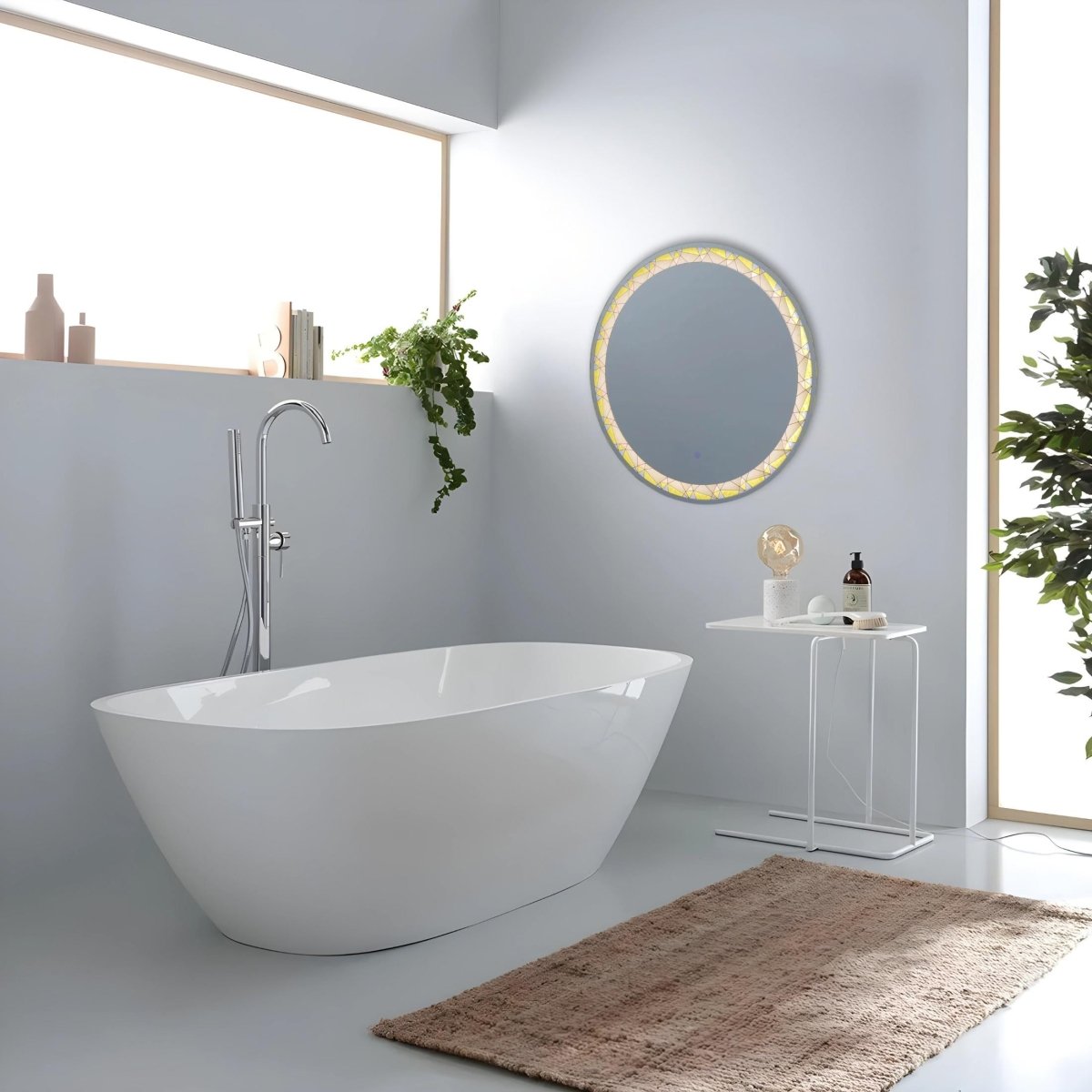 Specchio a led da parete "Mosaic" touch con inserti satinati e colorati - MondoViro