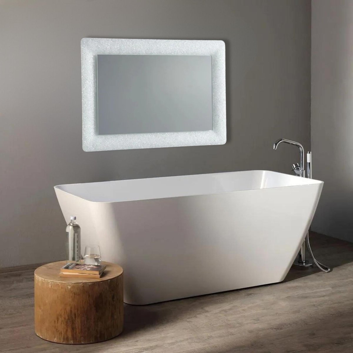Specchio a led rettangolare "Serranova2" con cornice in graniglia di vetro cm 90x62 - MondoViro