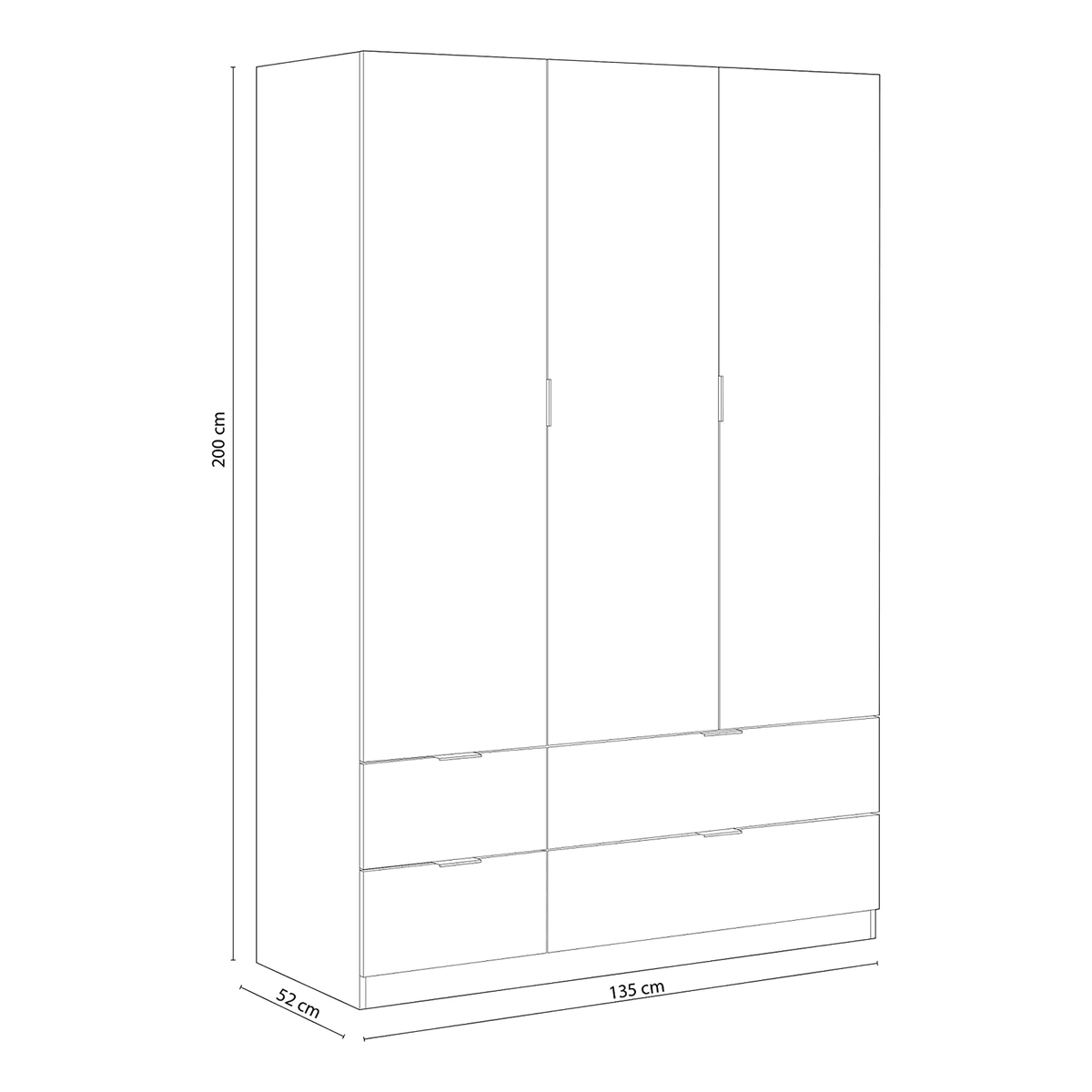 Armadio in legno LC-200 a 3 ante rovere con cassetti e barra appendiabiti cm 135x52 200h