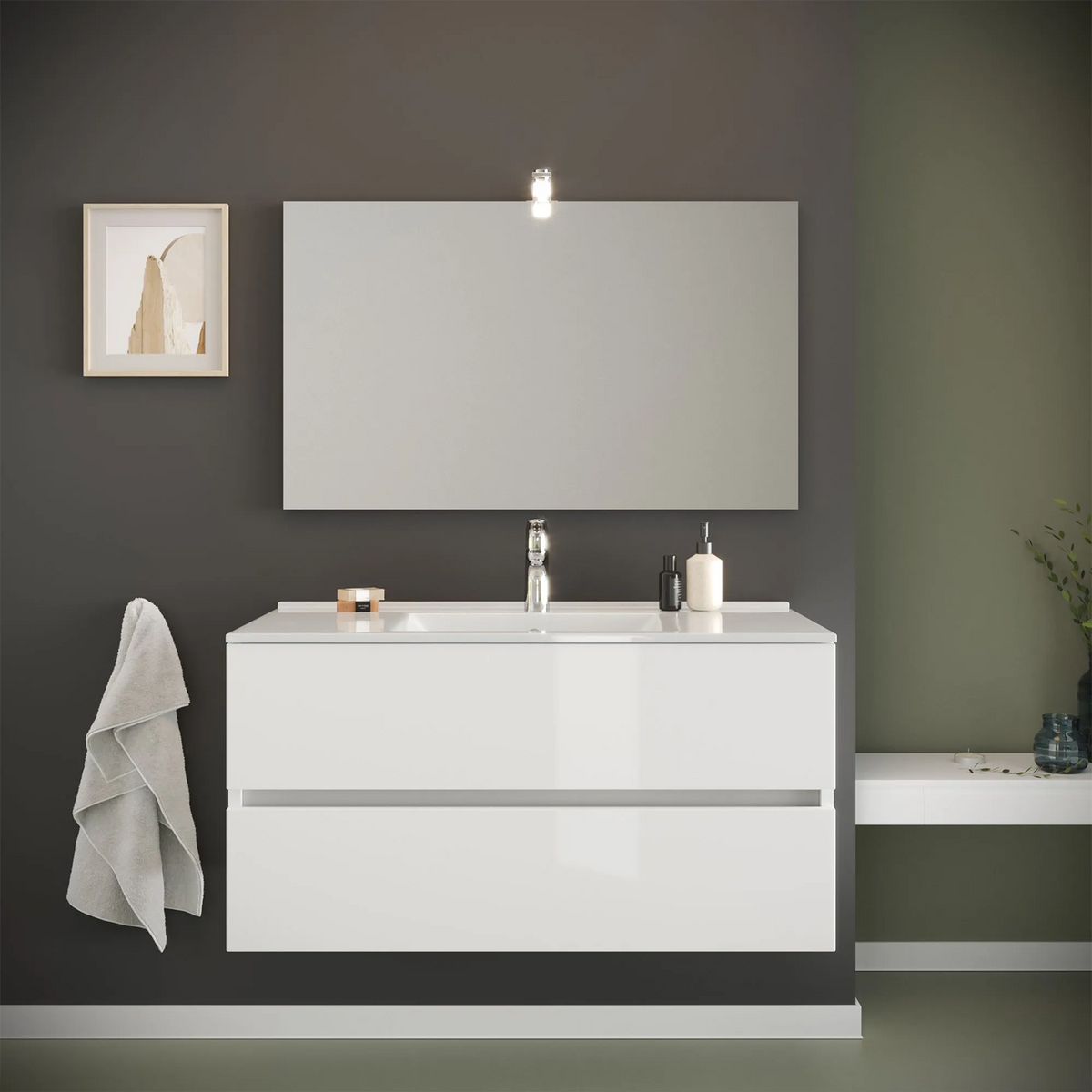 Mobile sotto lavabo sospeso "New Splash" cassettiera in truciolare con specchio
