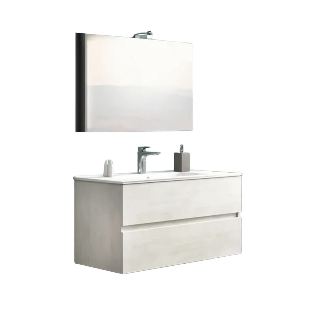 Mobile sotto lavabo sospeso "New Splash" cassettiera in truciolare con specchio