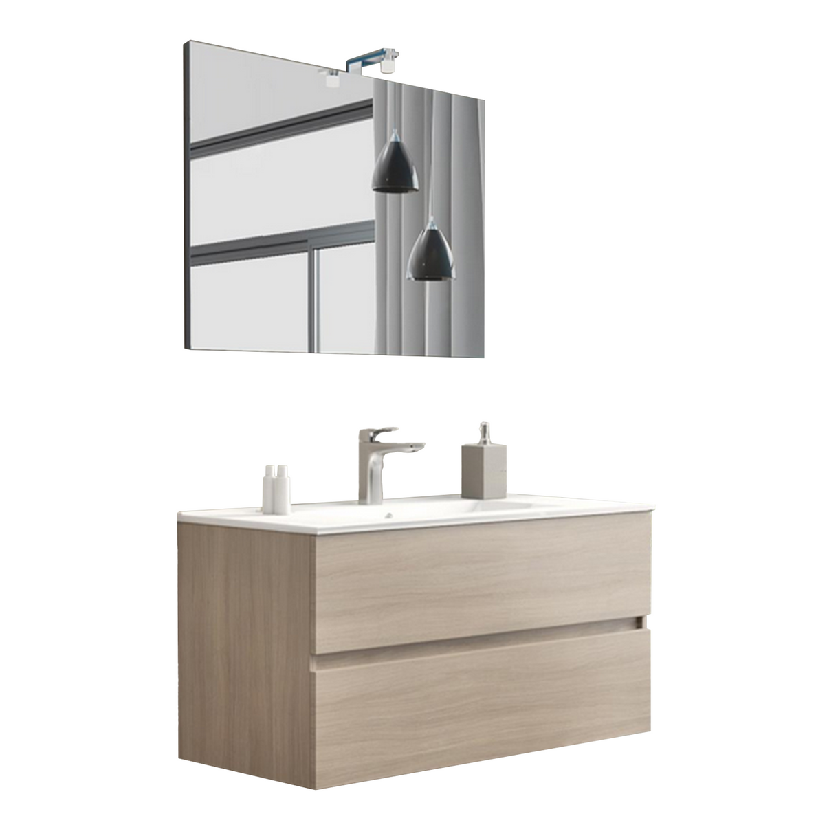 Mobile sotto lavabo sospeso "New Splash" cassettiera in truciolare con specchio