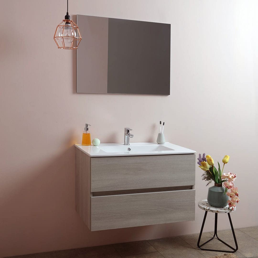 Mobile sotto lavabo sospeso "New Splash" cassettiera in truciolare con specchio