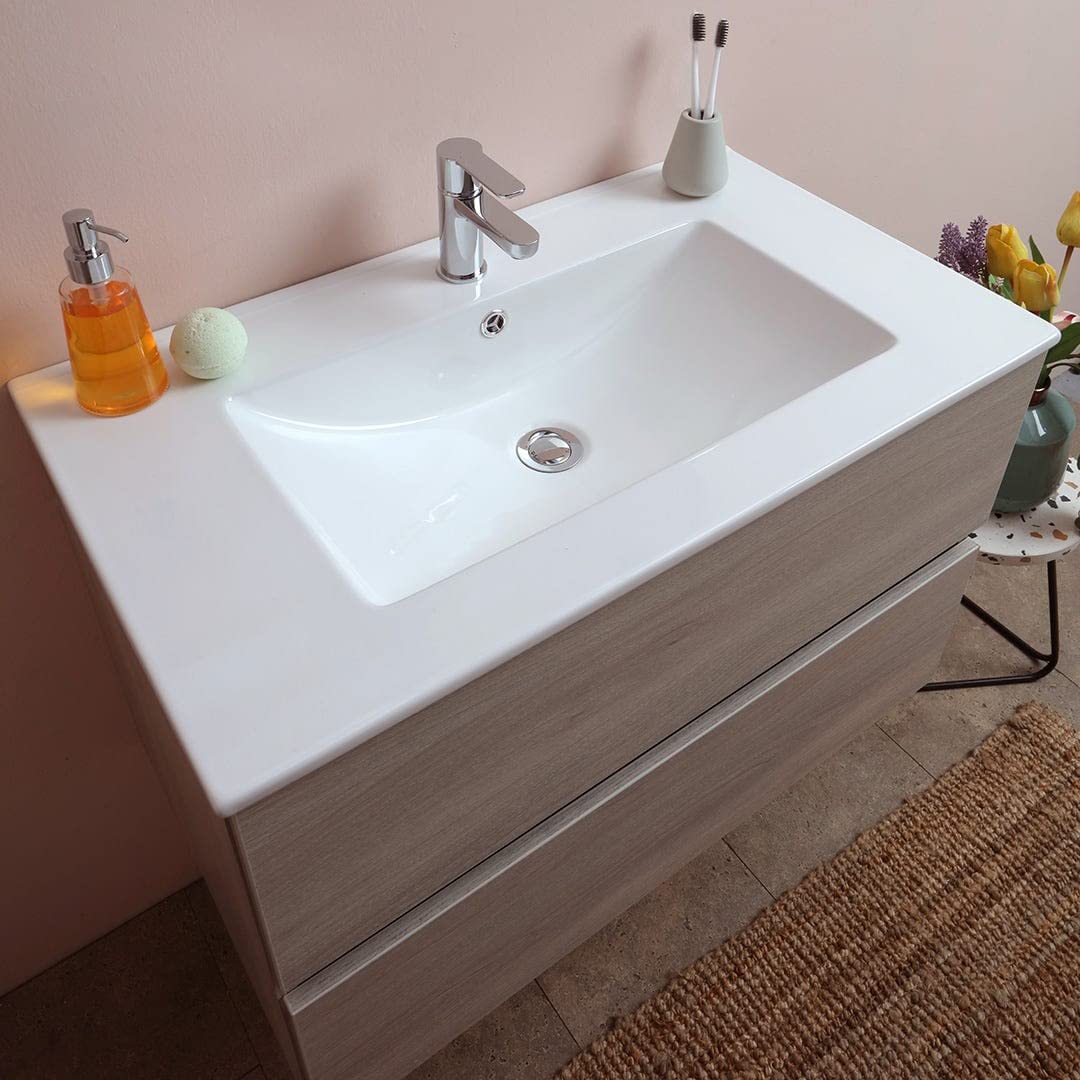 Mobile sotto lavabo sospeso "New Splash" cassettiera in truciolare con specchio