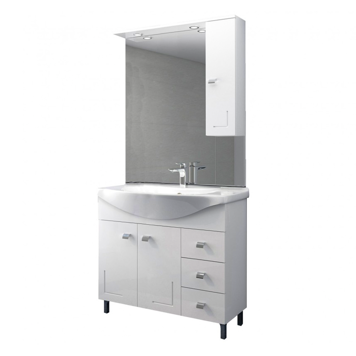 Mobile sotto lavabo "Eva" da bagno in truciolare con specchio e colonna pensile