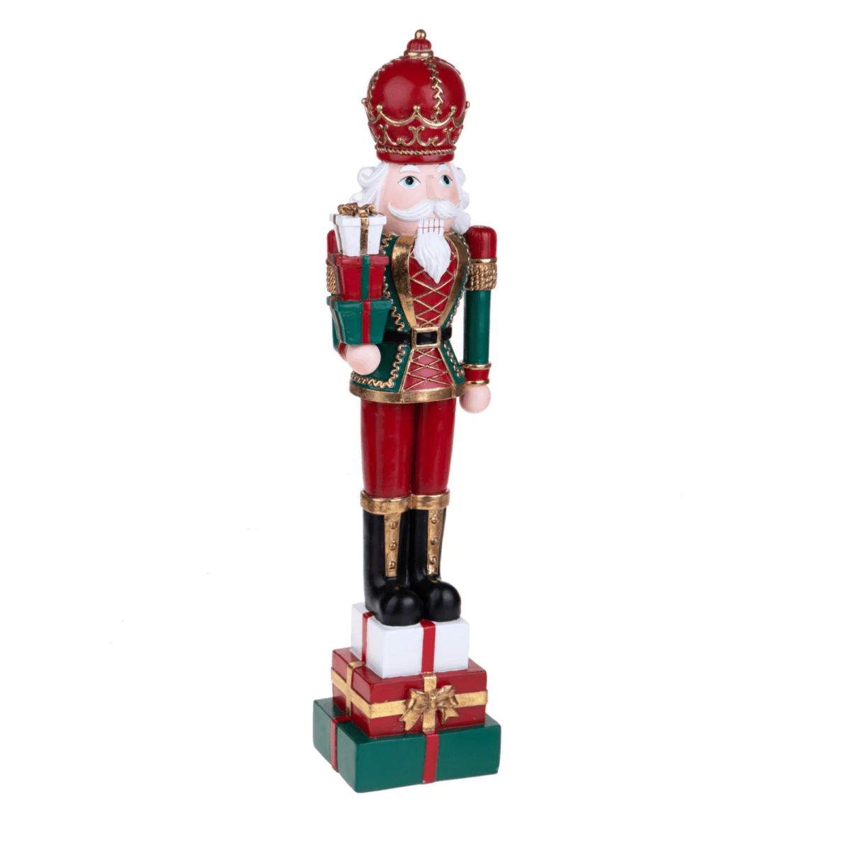 Schiaccianoci con pacchi regalo in resina, decorazione natalizia classica ed elegante cm 51h - MondoViro