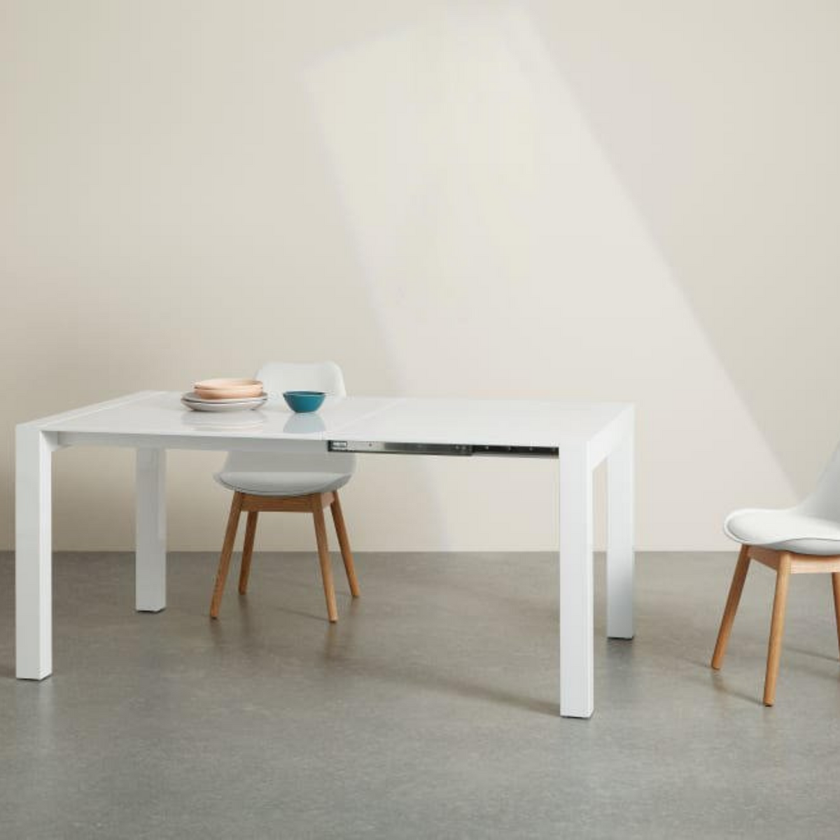 Tavolo allungabile moderno in legno bianco da pranzo "Spike" cm 103/170x90 76h