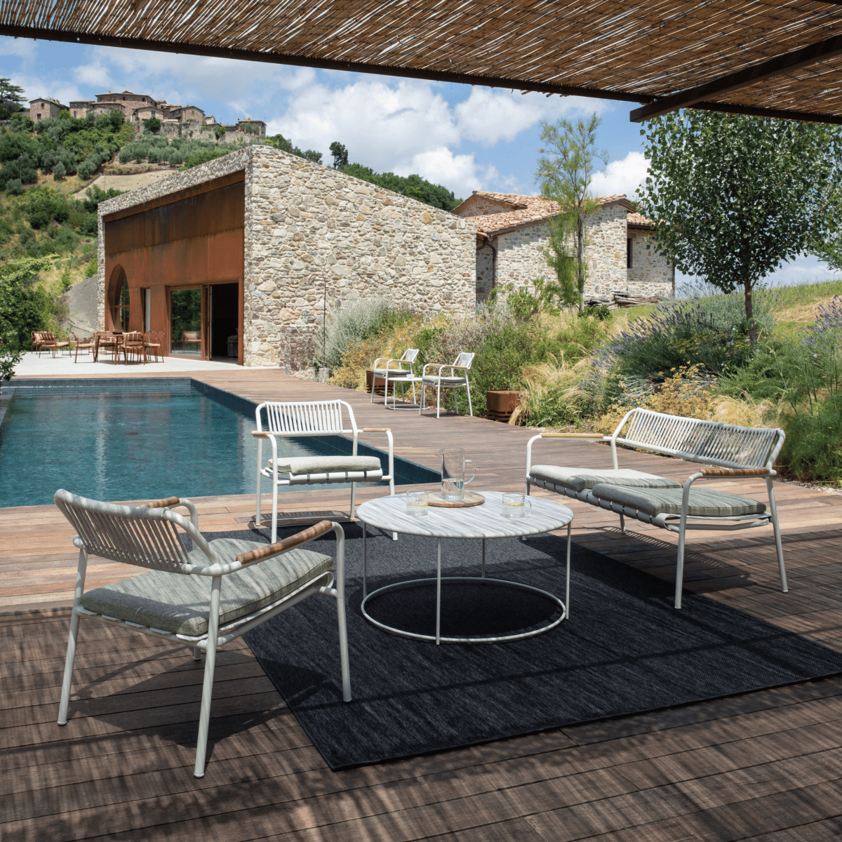 Panchina lounge con schienale in corda "Verdea Rope" divanetto da giardino cm 148x70 74h - MondoViro