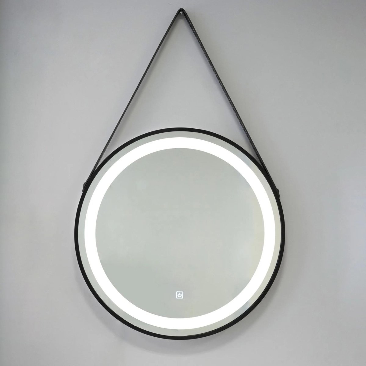 Specchio a led rotondo "Oakland" retroilluminato con cornice e laccio nero cm 60x60 - MondoViro