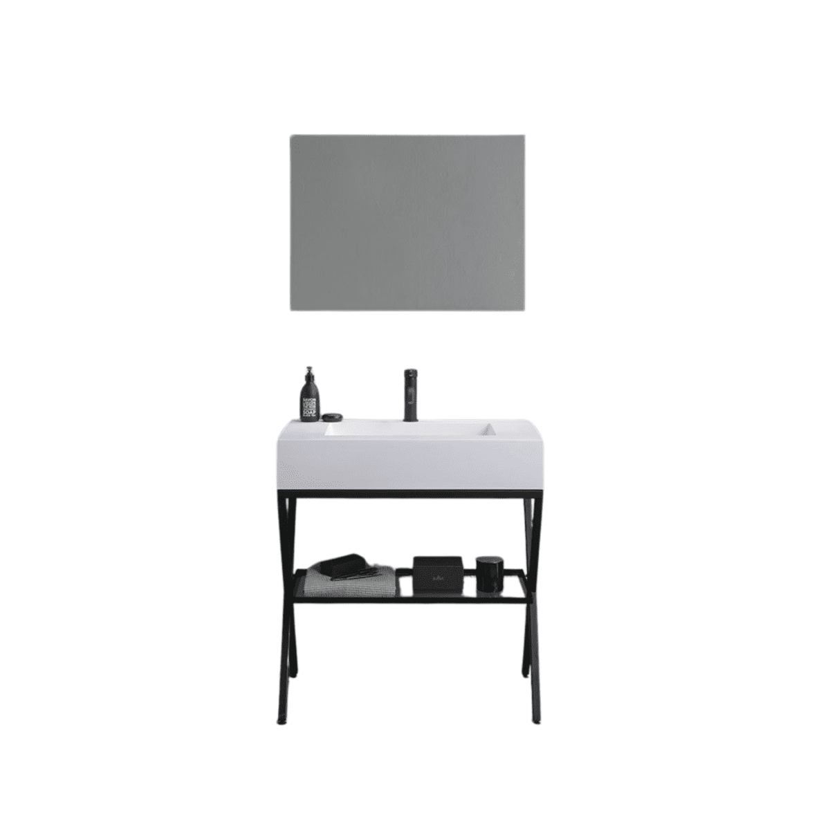 Mobile bagno a terra "Cartagena white" con specchio LED e mensola in vetro 80 cm - MondoViro