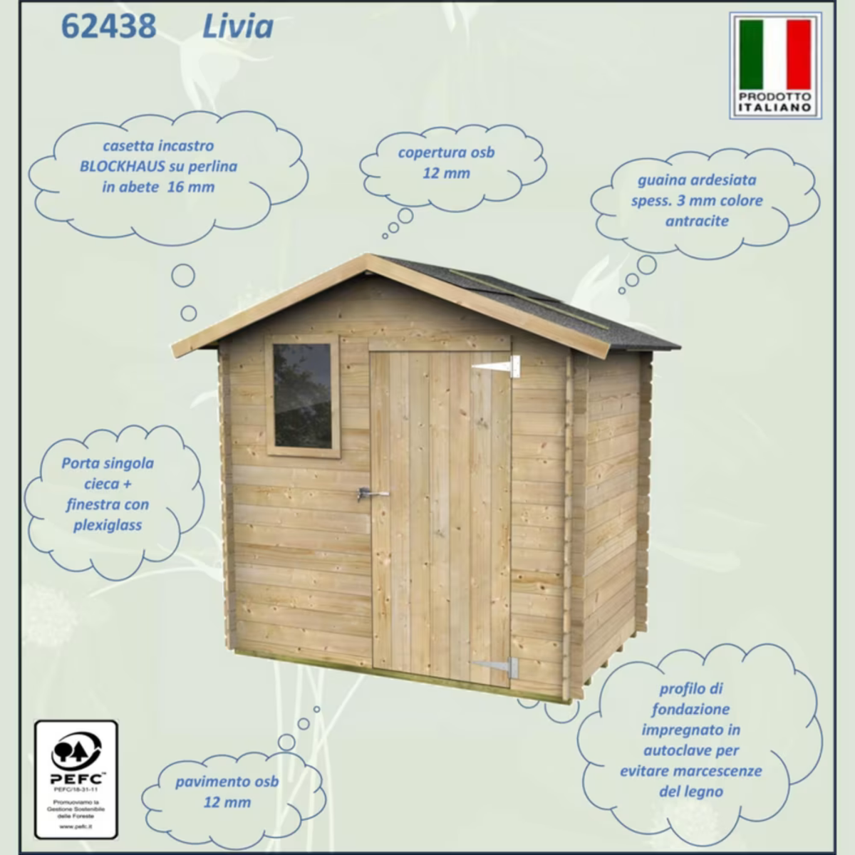 Casetta in legno "Livia" beige da giardino con porta e finestra cm 198x130 205h