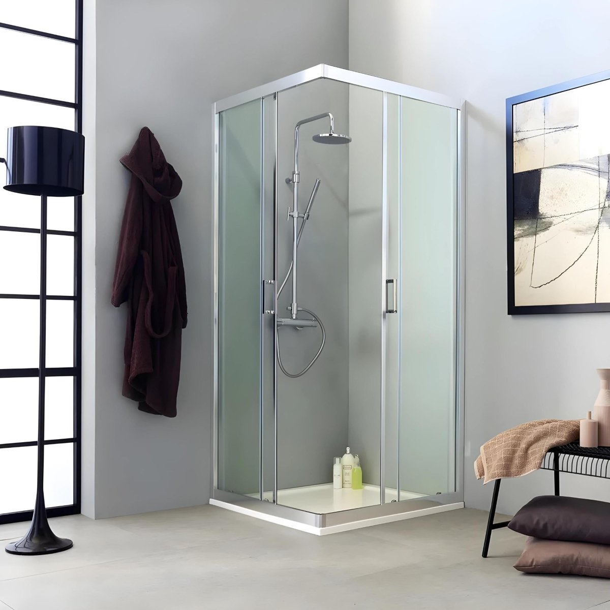 Box doccia angolare con 2 ante scorrevoli "Ferrara Two" in vetro trasparente h 195 cm - MondoViro