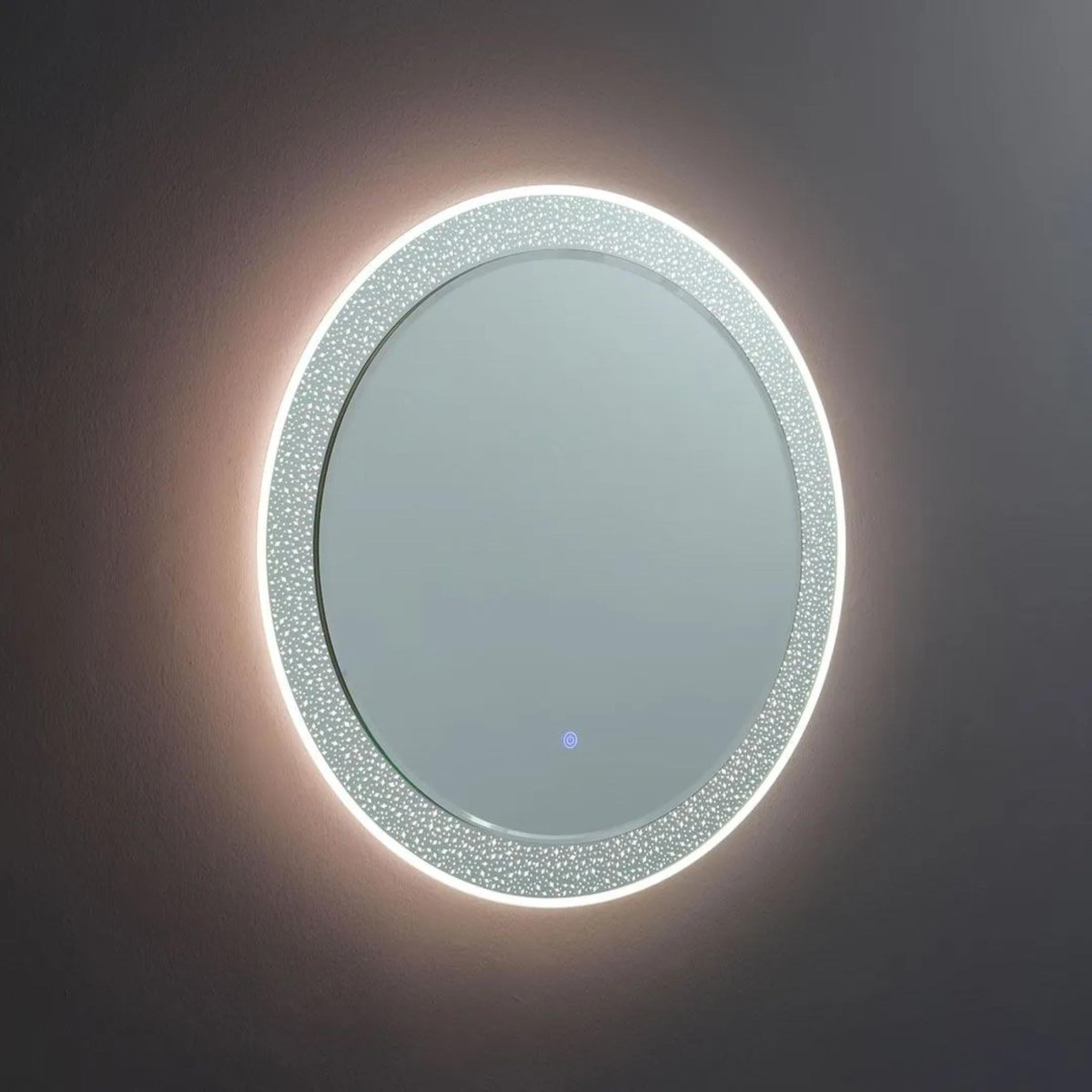 Specchio rotondo con cornice decorata a led "Riflessi" in alluminio cm 80x80 - MondoViro