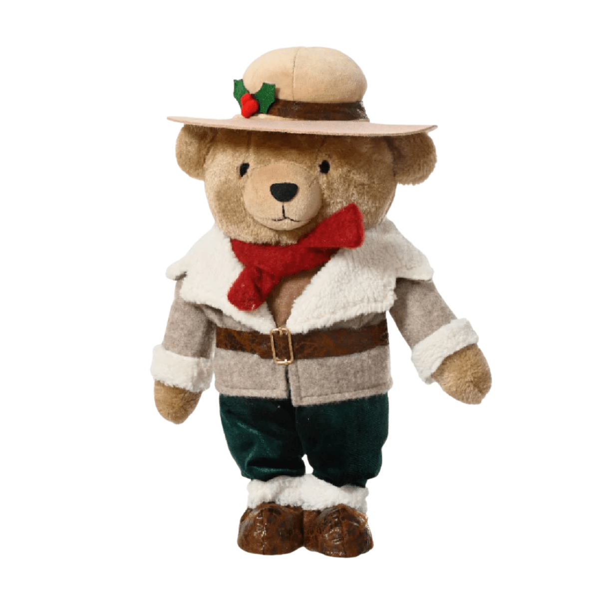 Orsacchiotto country "Teddy" con cappotto e cappello, decorazioni natalizie in poliestere cm 18x14 31h - MondoViro