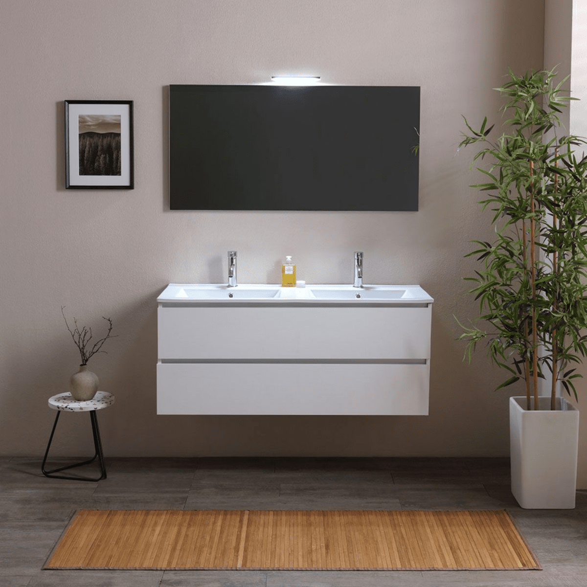 Mobile bagno "Belize120" cm con doppio lavabo e due cassetti finitura bianco legno - MondoViro