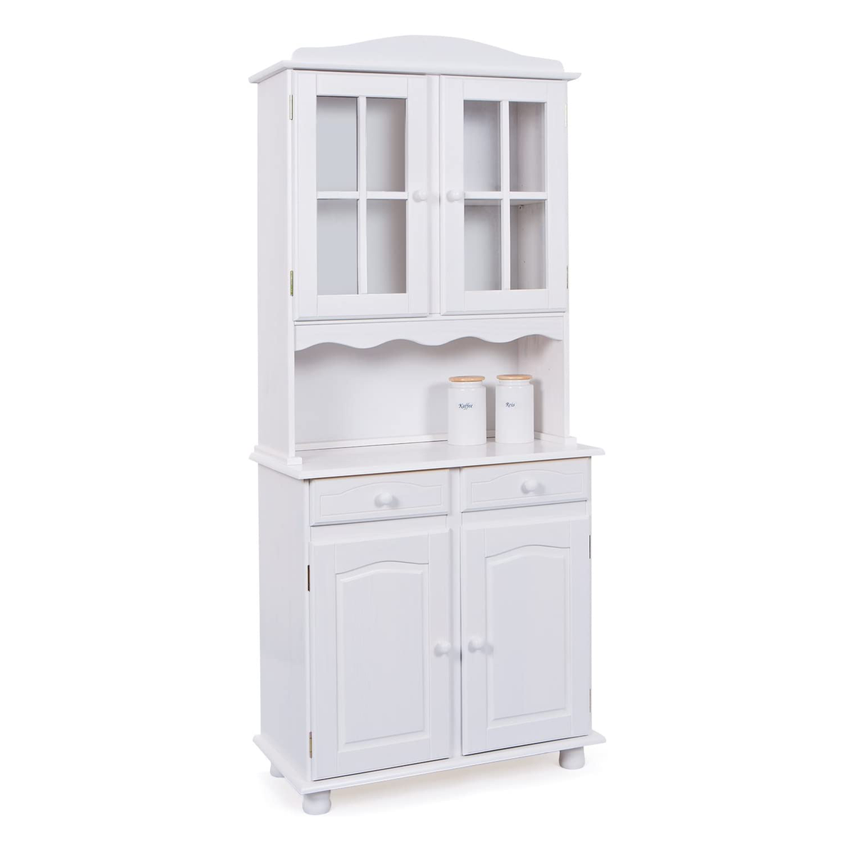 Credenza in legno massello bianco venato "Valencia" con vano a giorno h 198 cm