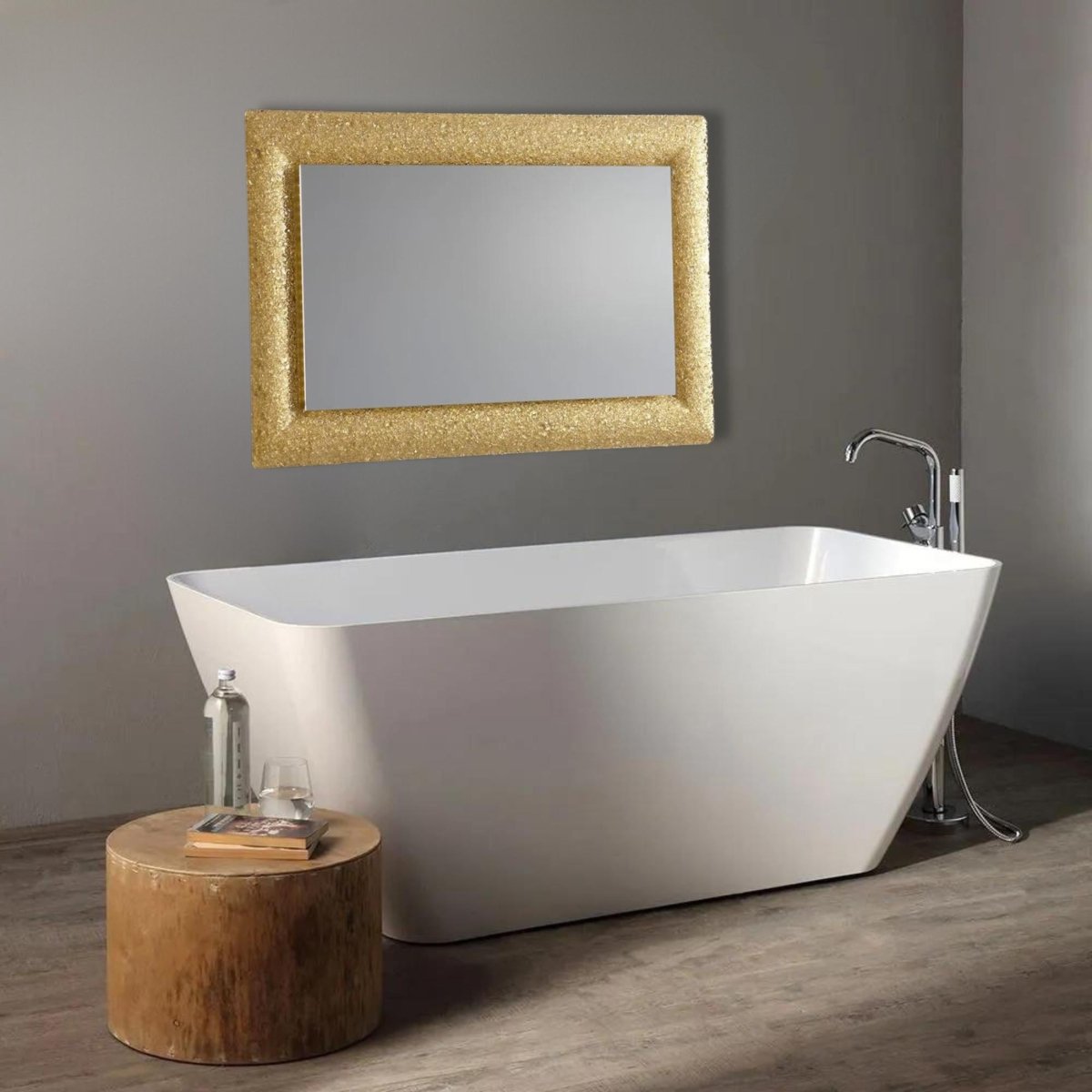 Specchio a led rettangolare "Serranova2" con cornice in graniglia di vetro cm 90x62 - MondoViro
