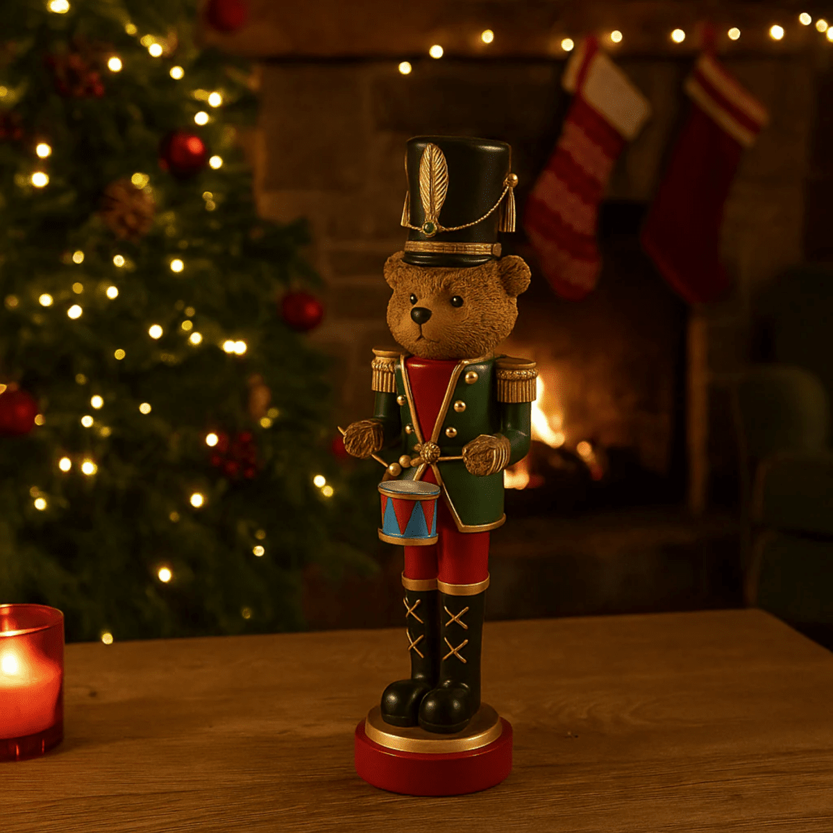 Orso soldatino con miniled decorazione natalizia cm 46h - MondoViro