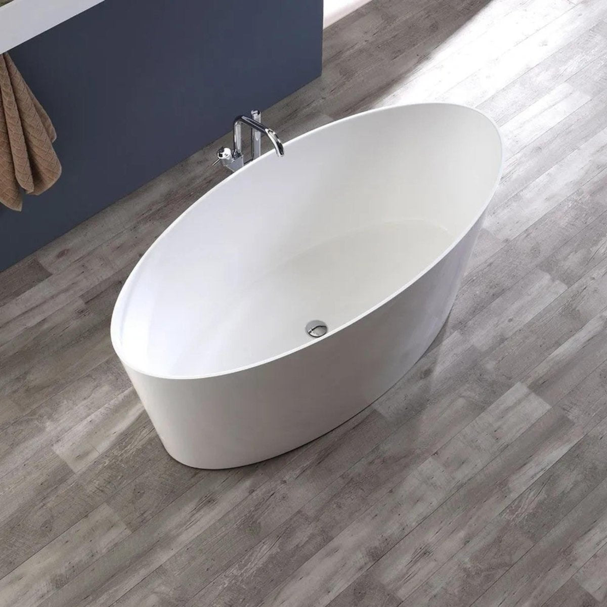 Vasca da bagno centro stanza "Verona" in marmo ricomposto bianco lucido cm 159,3x72 65h - MondoViro