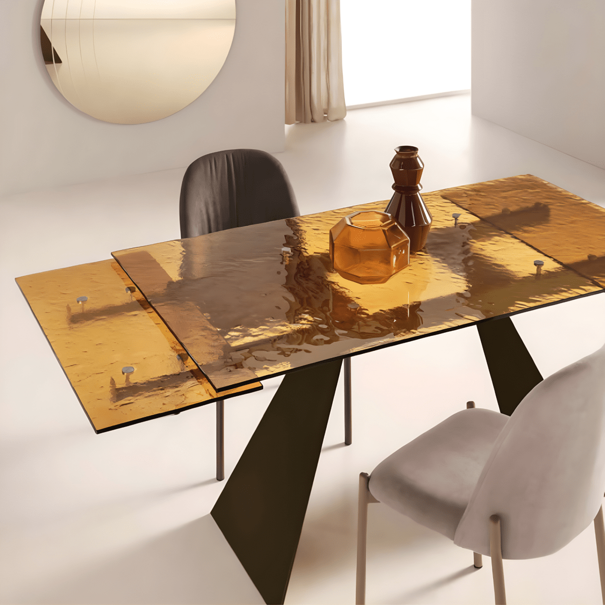 Tavolo rettangolare "Walter" allungabile con piano in vetro martellato trasparente cm 160/240x90 75h - MondoViro