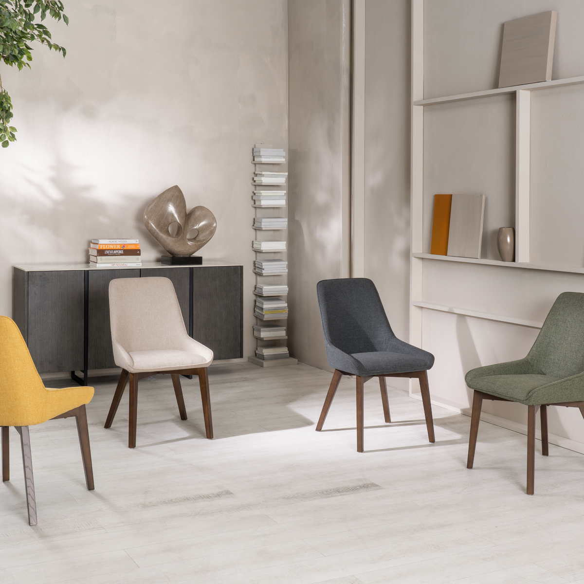 Set di sedie imbottite "Linea" da soggiorno moderne in tessuto cm 49,5x62 87h