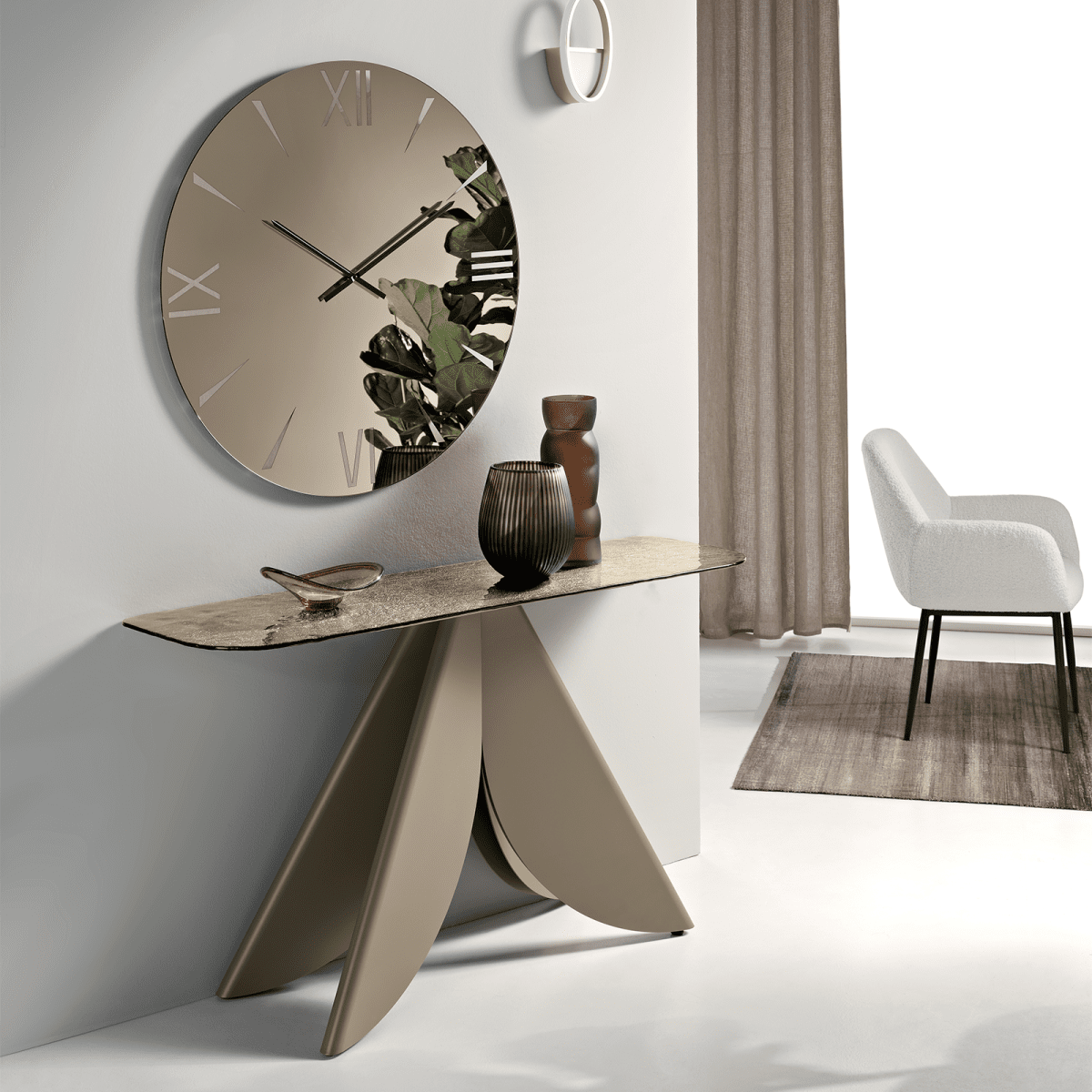 Consolle "Versus" con base in metallo verniciato nero o perla beige cm 140x40 76h - MondoViro
