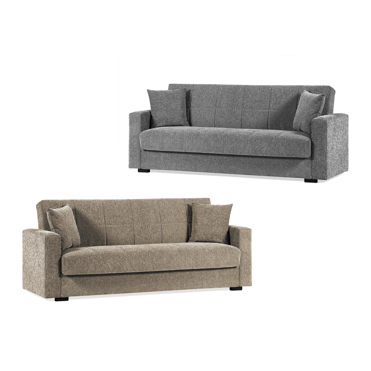 Divano letto matrimoniale moderno con contenitore "Noa" in tessuto cm 210x80 90h