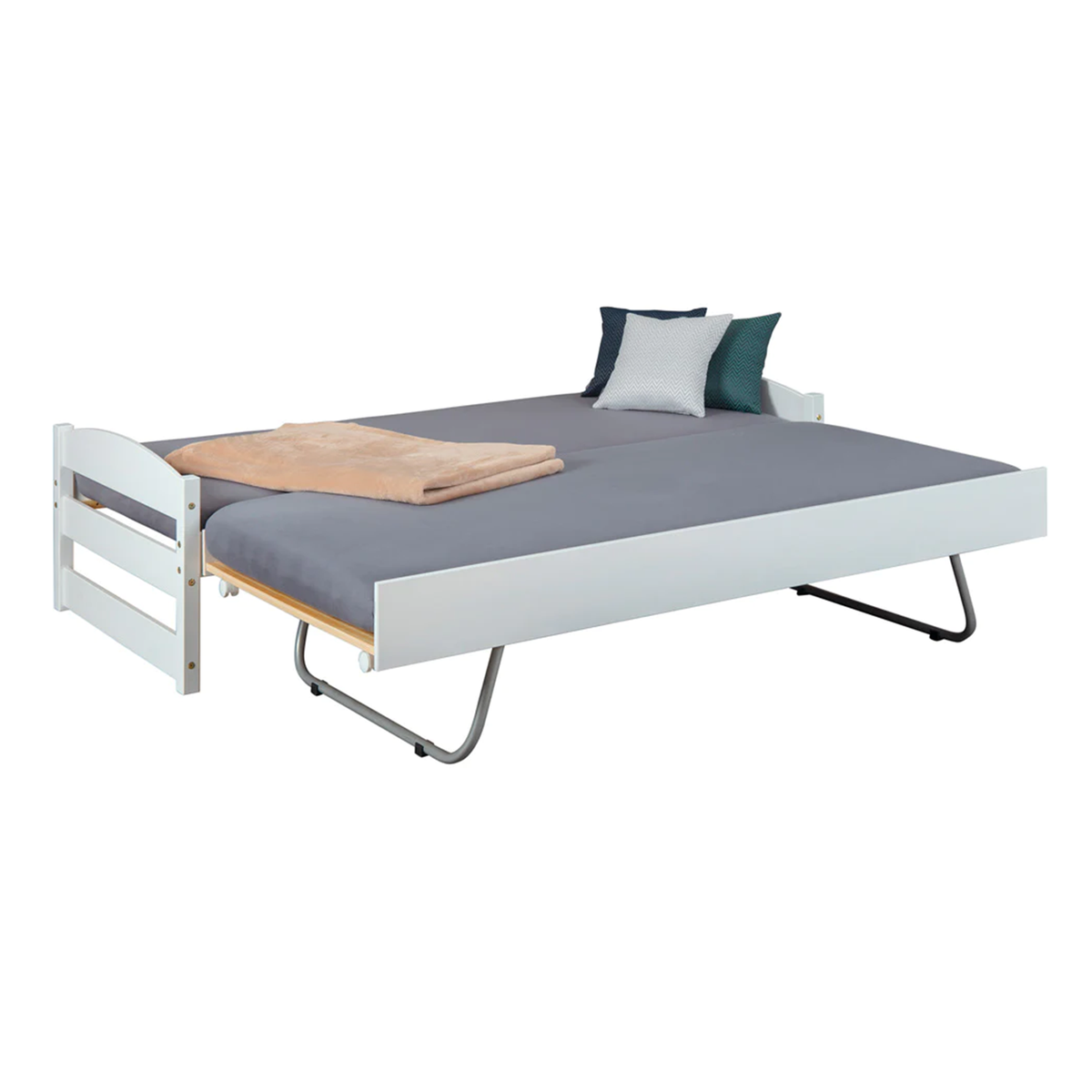 Letto doppio estraibile a scomparsa 3 funzioni in legno bianco cm 209x97 62h